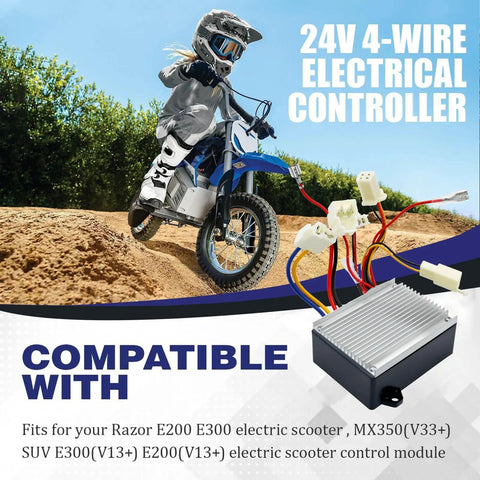 Replacement 24V 4 Wire Electrical Controller For Razor MX350 MX400 V33 Plus Version 33 And Up This High Output Module Delivers Smooth Throttle Response For Electric Scooters Pocket Bikes Dirt Bikes And Mini Rides ROHS Compliant