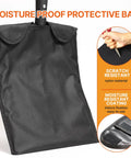 Moisture proof protective bag for heavy duty 4-tine garden fork with fiberglass handle, showing scratch resistant nylon material.