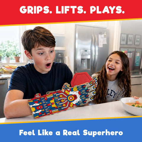 Hands On Robotic Hand Kit For Kids Ages Eight To Thirteen, Wearable Cool Gripper Build Kit To Learn Engineering And Anatomy Through Play, DIY STEM Toy Gift For Birthday Fun And Creative Problem Solving in use by two kids