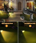Outdoor Solar Spotlights 650 Lumen IP67 Waterproof Warm White 3000K illuminating garden and porch at night, 6 pack