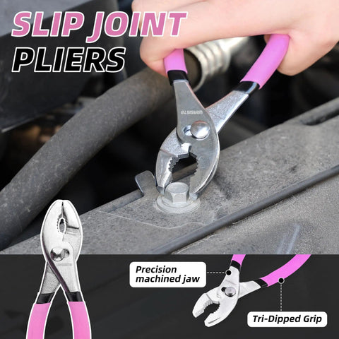 Pink slip joint pliers from Pink 40 Piece Home Tool Kit With Carrying Box Handy Starter Kit For DIY Home Maintenance And Woodworking Ideal For College Students Grab And Go Portable Tool Set For Furniture Assembly Office Repairs And Decorating.