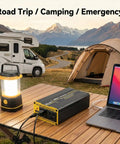 Road Trip Ready 300 Watt Car Power Inverter With Dual AC Outlets And Fast USB Ports Highway Cruising DC To AC Converter Tailgate Loaded For Weekend Getaways on a camping table.