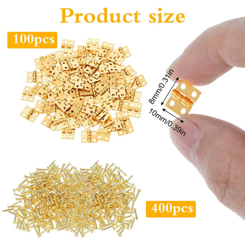 Gold Brass Tiny Hinges For Jewelry Boxes And Miniatures DIY Projects Includes 100 Hinges And 400 Screws 8 By 10 Millimeters