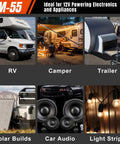 Dang Tough 55 Amp Rv Power Converter With Built In Four Stage Smart Battery Charger 110V Ac To 12V Dc for RV, camper, trailer, and car audio.