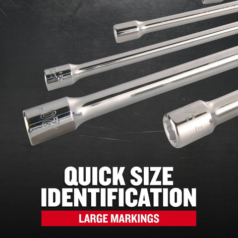 Close-up of 21-Piece Socket Extension And Adapter Set For Tight Spots Built Tough Chrome Finish Corrosion Resistant Quick Size Identification