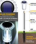 Solar Pathway Lights 10 Pack Outdoor Waterproof LED Stainless Steel diagram with acrylic lamp head and ground plug details