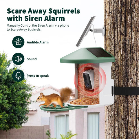 Solar Powered AI Bird Feeder With Camera, 2K HD Live Stream, Instant Arrival Alerts, Identifies 10,000 Bird Species, Mounted