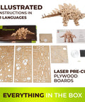 Walking Stegosaurus Wooden 3D Puzzle Kit for Adults, Wind Up Mechanical Dinosaur Model, DIY Craft Project with 305 Pieces, Laser-cut plywood boards