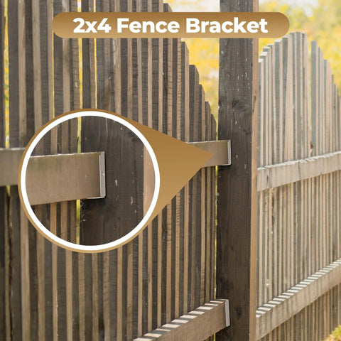 Rock-Solid 2x4 Fence Brackets for Wood Posts and Rails, Heavy-Duty Galvanized Steel Connectors on installed backyard fence