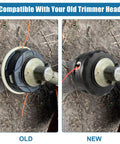 Comparison of old and new beefy string trimmer head for SRM 225 and SRM 230 with Speed Feed 400 style installed on a trimmer.