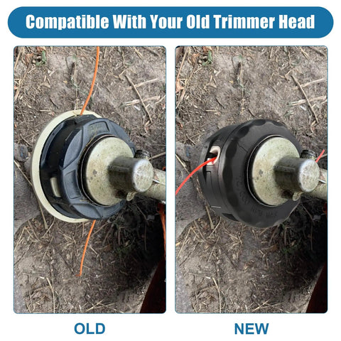 Comparison of old and new beefy string trimmer head for SRM 225 and SRM 230 with Speed Feed 400 style installed on a trimmer.