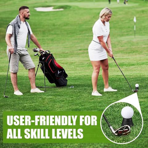 Two golfers using Eight Piece Golf Tees Set For Indoor Simulator And Practice Mat Plastic Tees With Consistent Height