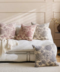 Floral Vintage Pillow Covers 24x24 Inch Set Of 2 Cream Beige Unbleached Natural Cotton Throw Pillow Covers With Block Print Design Neutral Boho Farmhouse Style For Living Room Sofa Couch Decor, sofa display