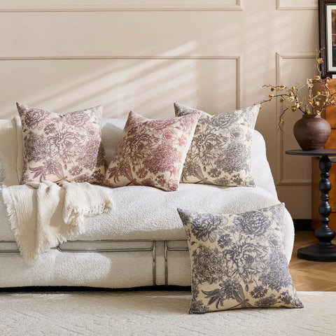 Floral Vintage Pillow Covers 24x24 Inch Set Of 2 Cream Beige Unbleached Natural Cotton Throw Pillow Covers With Block Print Design Neutral Boho Farmhouse Style For Living Room Sofa Couch Decor, sofa display