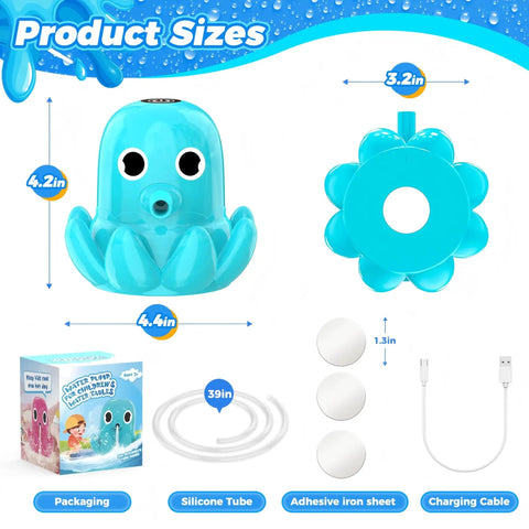 Rechargeable Magnetic Octopus Water Table Pump With Continuous Flow, Battery Powered No Drill Installation, parts and dimensions shown