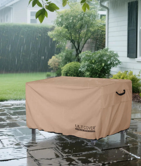 Rectangular Gas Fire Pit Table Cover 44 By 28 Inch Waterproof Heavy Duty Outdoor Fire Pit Cover protecting against rain