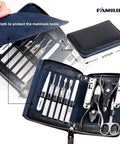 11 Piece Manicure Set For Men With Stainless Steel Nail Clippers And Pedicure Tools In A Portable Blue Leather Travel Case