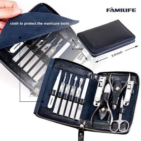 11 Piece Manicure Set For Men With Stainless Steel Nail Clippers And Pedicure Tools In A Portable Blue Leather Travel Case