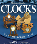 Miniature Wooden Clock Patterns For The Scroll Saw Featuring Over Two Fifty Knockout Woodcraft Templates Slick For Fast Diy Builds And Next Level Home Decor Pieces displayed on a blue background.