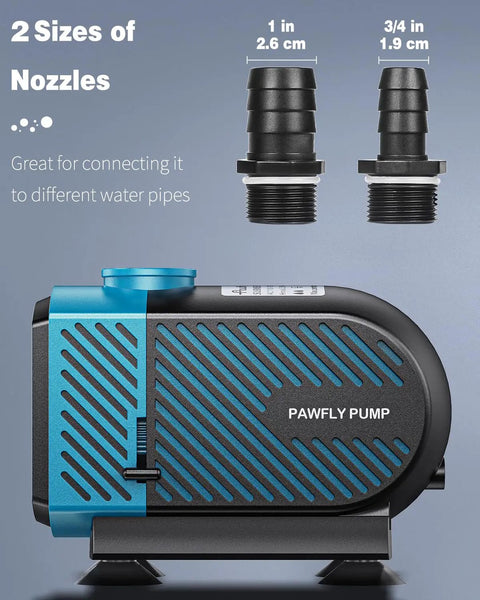 Dope 800 GPH Submersible Aquarium Pump with 45W Motor showing two nozzle sizes for fish tanks and ponds setup