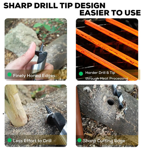 Heavy Duty Hand Auger Wood Drill for Bushcraft and Camping with Beefed Up Welds Hex Head, Sharp Scottish Eye for Effortless Cutting