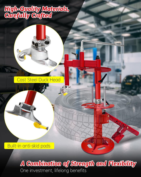 Manual Tire Changer With Gear Transmission For 16 To 21 Inch Tires Heavy Duty Hand Crank Tool, close-up on cast steel duck head