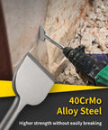 SDS Plus tile removal chisel bit in 40CrMo alloy steel, front view with rotary hammer drill