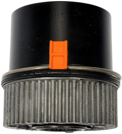 Premium Manual Locking Hubs For 99 To 05 Ford F250 F350 Super Duty Expedition Navigator 4X4 Setup with orange tab and metal base.