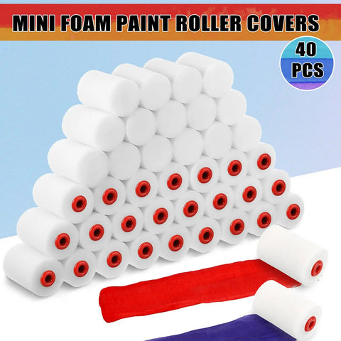 40 Pcs 2 Inch Mini Foam Paint Roller Covers For Textured And Smooth Surfaces, High Density Sponge Rollers stacked in pyramid