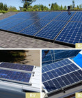 Aluminum Solar Panel Mounting Kit with 4.72 Inch Rails on roof, RV, and boat showing heavy duty brackets and clamps for secure installation.