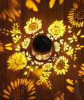 Solar Lanterns Outdoor Hanging Lights Waterproof For Yard Patio Porch Garden LED Decoration With Shepherd Hook Sunflower Pattern Cozy Warm Glow For Nighttime Ambiance Perfect Gift For Women Mom Grandma casting sunflower pattern on wooden floor