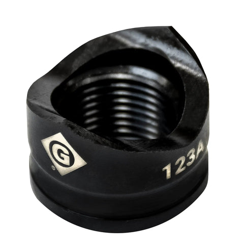 Close-up of 123AV Knockout Punch Set With Die Pro Grade Round Punch Unit With Draw Stud Built For Fast Clean Holes Using Battery