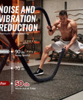 Man using battle ropes on 0.79 Inch Extra Thick Exercise Mats, 12 Pack Interlocking Gym Flooring Tiles With Rubber Top, 48 Sq Ft Coverage.