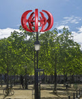 600W Vertical Axis Wind Turbine Kit With 5 High Efficiency Blades 12V DC Generator on streetlight with red finish