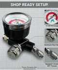 Inline Air Pressure Regulator With Gauge 1/4 NPT For HVLP Sprayers And Pneumatic Tools, 0-140 PSI Adjustable, close-up view