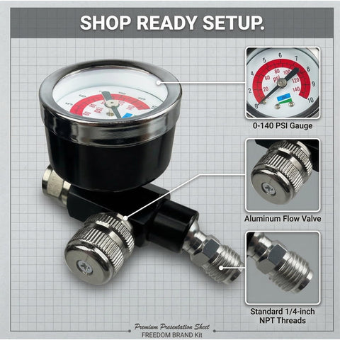 Inline Air Pressure Regulator With Gauge 1/4 NPT For HVLP Sprayers And Pneumatic Tools, 0-140 PSI Adjustable, close-up view