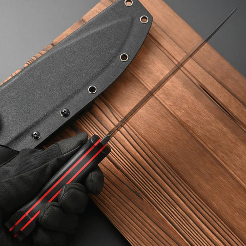 Back view of Fixed Blade Knife With AUS-10 Steel, Black Carbon Fiber Handle, Full Tang, And Sheath For Outdoor Camping And Hunting