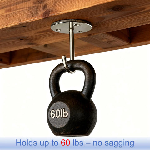 Beefy Heavy Duty Stainless Steel Ceiling Hooks Set With No Drill Wood Mount Holds Up To 60 Lbs Load Bearing Wall And Ceiling