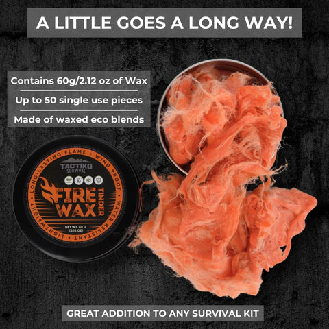 Waterproof Tinder Fire Wax For Wet Wood And Emergency Kits 60g Tin Delivers Up To 50 Lights And Burns For Up To 5 Minutes Per Use