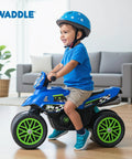 Kids Motorcycle Balance Bike For Tots Ride On Toy With Sounds Realistic Look Wide Wheelbase Rubber Coated Wheels Foot To Floor Riding Supports Up To 44 Lbs Blue For Ages 18 Months To 3 Years, toddler on blue indoor ride-on