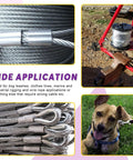 123 Piece Wire Rope Hand Swager Crimping Tool Kit With 24 Inch Cable Cutter Aluminum Loop Sleeves Aircraft Grade Rope Thimbles 304 Stainless Thimbles Protective Gloves And More For DIY Rigging, showcasing applications in various settings like dog leashes and industrial use.