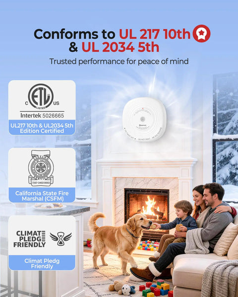 2 In 1 Smoke And Carbon Monoxide Detector With 10 Year Sealed Battery Dual Sensor Protection For Safer Home Easy Install Loud Alarms Smart Home Safety Upgrade mounted in living room