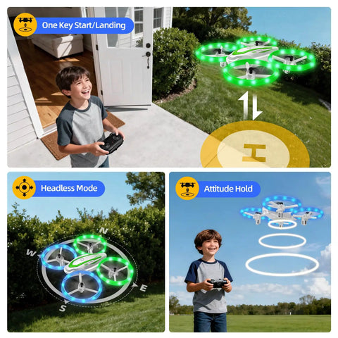 Mini Drone For Kids Beginners Easy To Fly RC Quadcopter With Colorful LED Lights One Key Start Altitude Hold Headless Mode 3D Flips