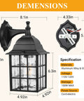 Dusk To Dawn Outdoor Wall Lights 2-Pack With Sensor Exterior Fixtures Black Waterproof Sconces dimensions and details