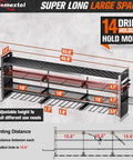 Forty Nine Point Eight Inch Wide Heavy Duty Power Tool Organizer Wall Mount With Four Layer Storage Rack And Fourteen Cordless Drill Holders For Garage Or Workshop Black diagram