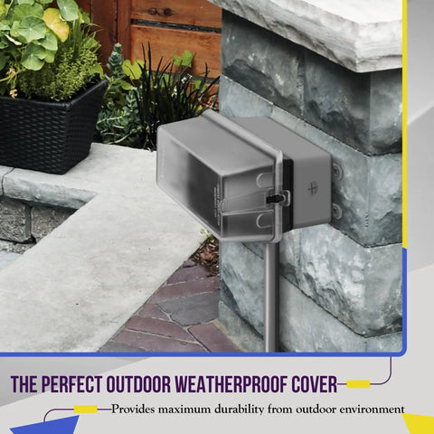 Extra Duty Weatherproof Outdoor Outlet Cover Enclosure For Decorator And GFCI Receptacles 1 Gang 6.1 By 3.4 By 2.8 Inch Clear Cover Horizontal Or Vertical Mount Polycarbonate Box For Moisture Prone Areas mounted on exterior wall