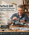 Man constructing FW190 Fighter Jet Building Block Set 503 pieces for adults and teens with authentic WWII details on desk