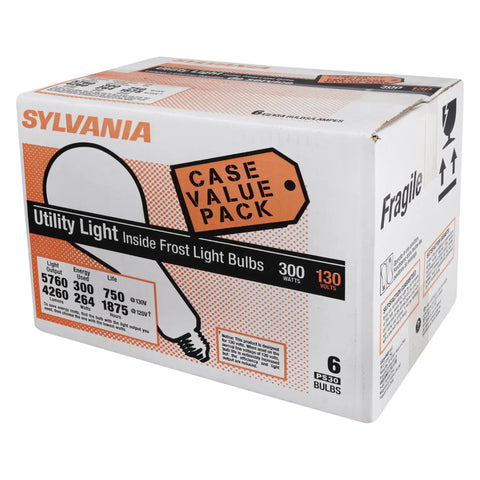 Beefy 300W PS30 Incandescent Light Bulbs 6 Pack For E26 Medium Base Frosted Warm White 2850K High Output Utility Lamps box