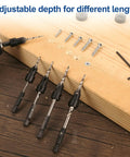 Heavy Duty Countersink Drill Bits Set Built Tough For Wood And Metal With Carbide Tips, adjustable depth with various lengths.