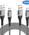 Durcord USB-C charging cable, 2-pack, 10ft braided gray, USB-A to USB-C connectors